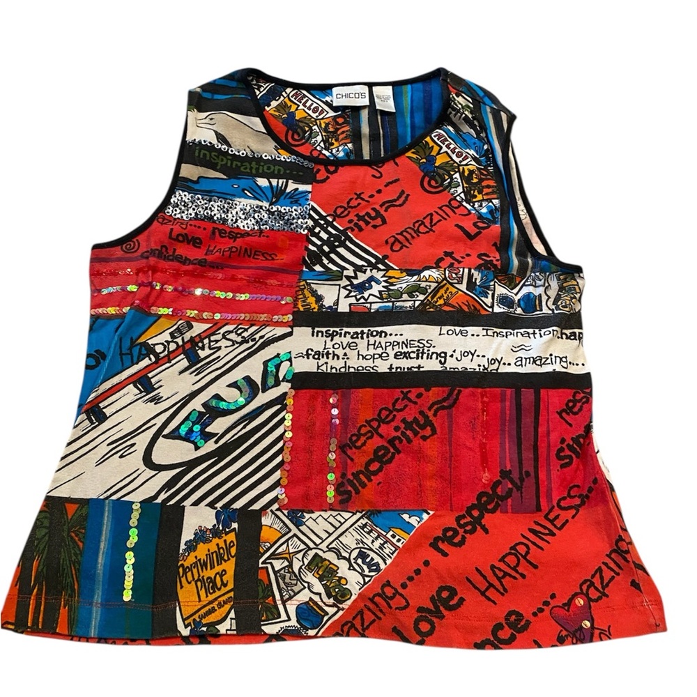 Chico's Colorful Graphic Tank Top. Size 3